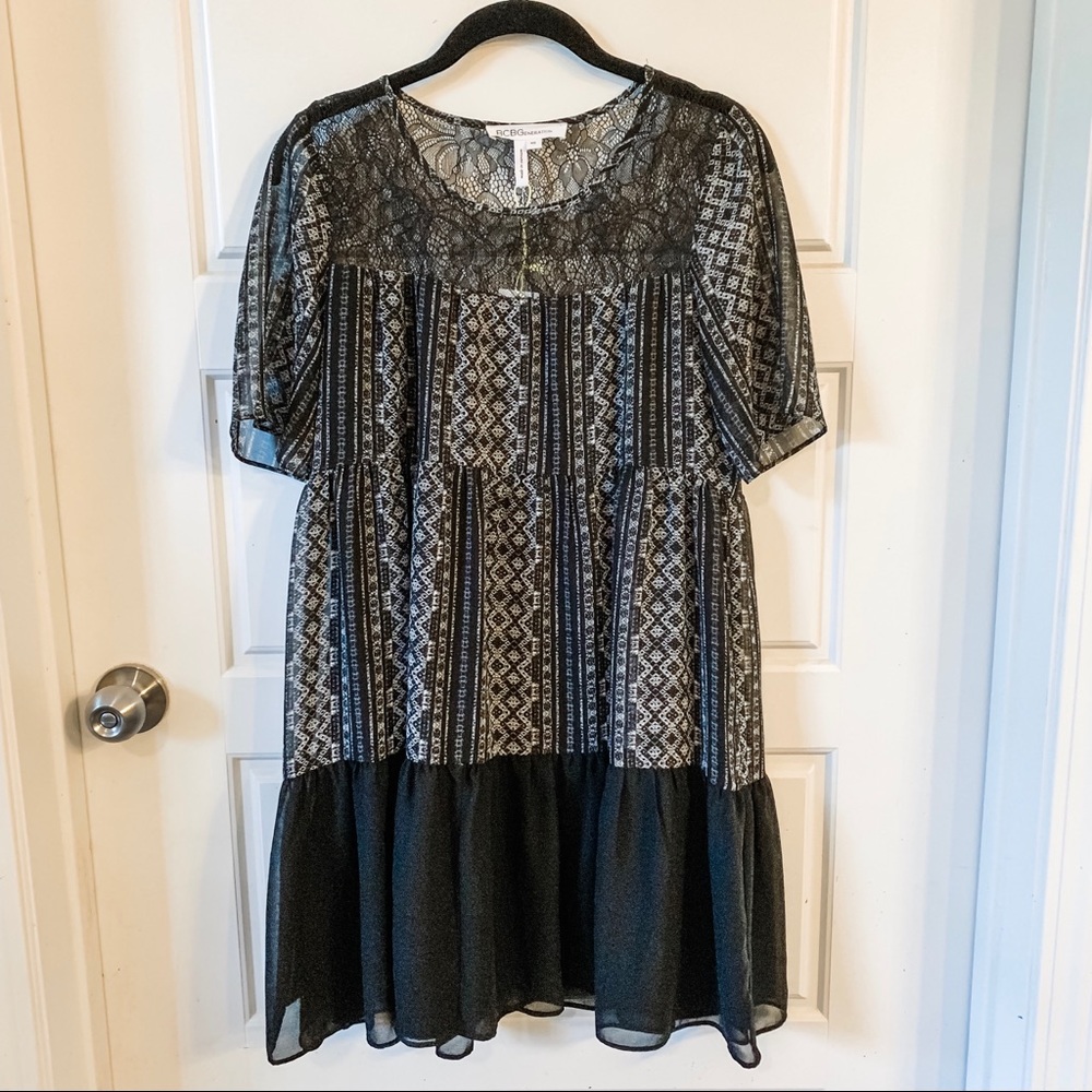 BCBGeneration Black and Gray Flowy Babydoll Dress